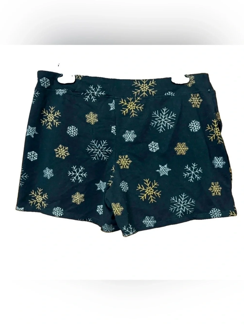 SOMA WOMEN PAJAMA SHORTS M COTTON BLEND WINTER SNOWFLAKES BLACK POCKETS SOFT $49